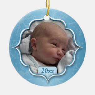 En Céramique Ornement bleu de photo de premier Noël du bébé