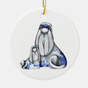En Céramique Ornement bleu de Shih Tzus de saule