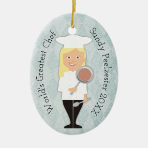 En Céramique Ornement blond de Noël de chef de fille de diplô