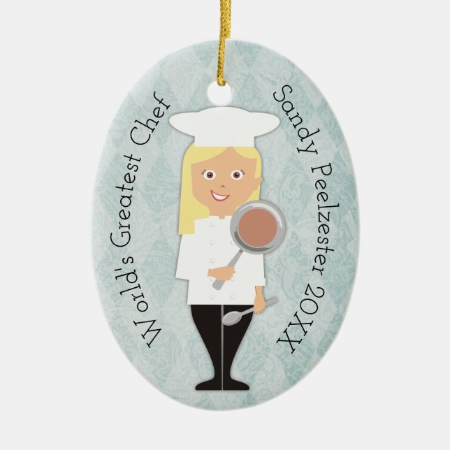 En Céramique Ornement blond de Noël de chef de fille de diplômé (Devant)