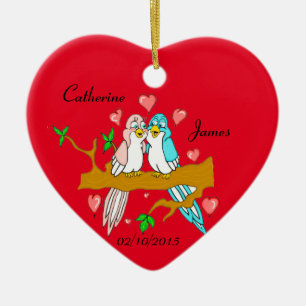 En Céramique Ornement cardiaque Lovebirds