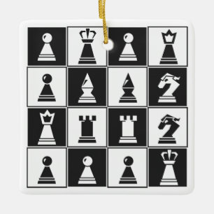 En Céramique Ornement Carré de pièces d'échecs noir blanc