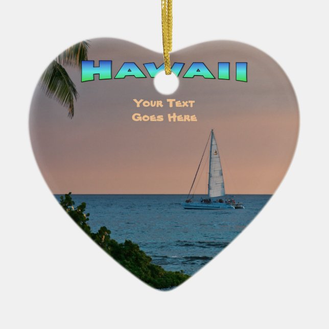 En Céramique Ornement : Coucher de soleil catamaran bleu (Coeur (Devant)