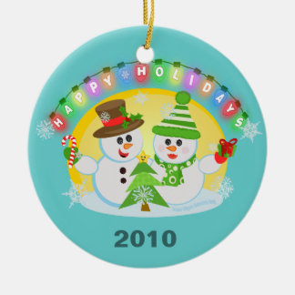 En Céramique Ornement d'arbre de couples de bonhomme de neige