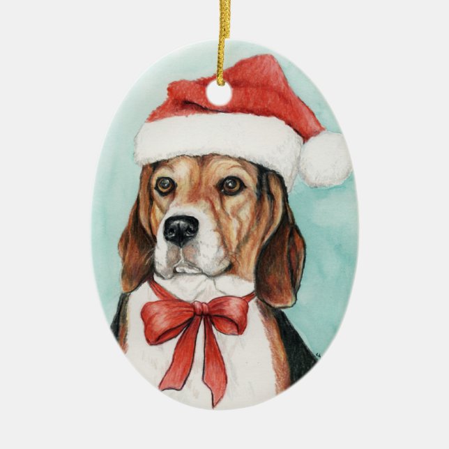 En Céramique Ornement d'art de chien de Noël beagle (Devant)