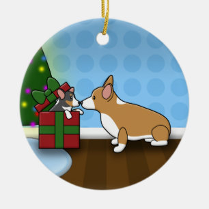 En Céramique Ornement de cadeau de chiot de corgi de Noël de