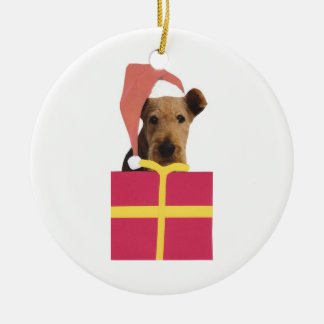En Céramique Ornement de casquette d'Airedale Terrier Père Noël