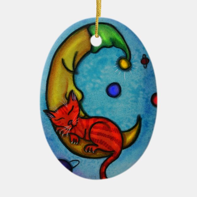 En Céramique Ornement de chat et de lune (Devant)