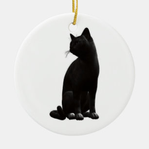 En Céramique Ornement de chat noir assis