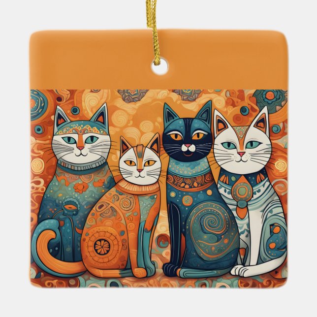 En Céramique ornement de chats apaisants (Devant)