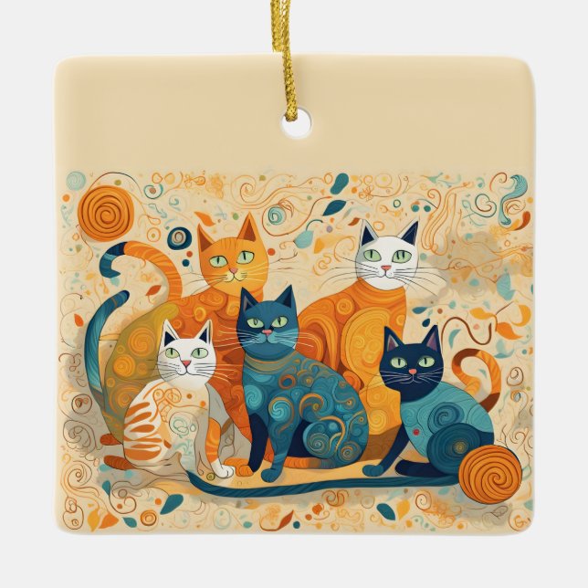 En Céramique ornement de chats apaisants (Devant)