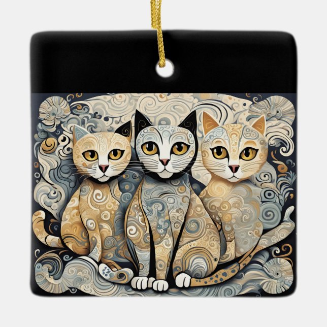 En Céramique ornement de chats apaisants (Devant)