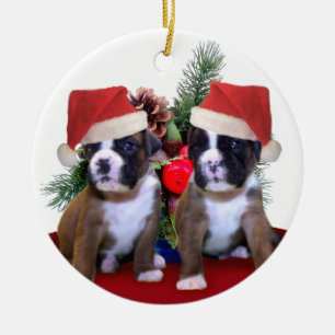En Céramique Ornement de chiots de boxeur de Noël