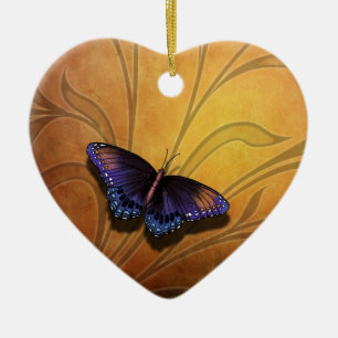 En Céramique Ornement de coeur de la pause V2 de papillon