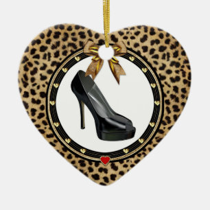 En Céramique Ornement de coeur personnalisé Stiletto Cheetah no