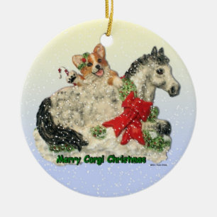 En Céramique Ornement de corgi et de poney de "Joyeux Noël de
