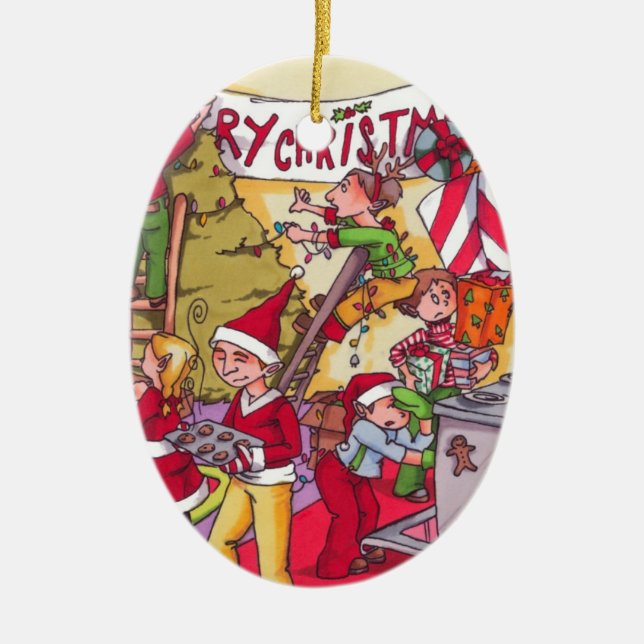 En Céramique Ornement de *CUSTOMIZABLE* d'elfes de Noël (Devant)