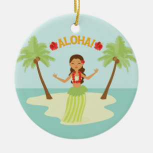 En Céramique Ornement de fille de hula de luau hawaïen mignon
