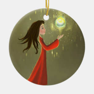 En Céramique ornement de fille et de soleil