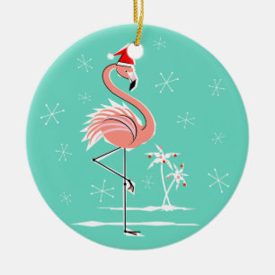 En Céramique Ornement de Flamant rose de Noël rond