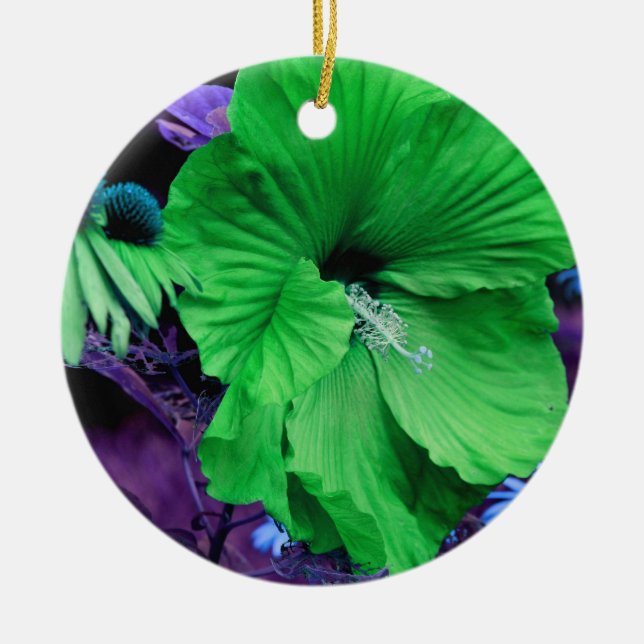 En Céramique Ornement de fleurs d'Hibiscus vert (Devant)