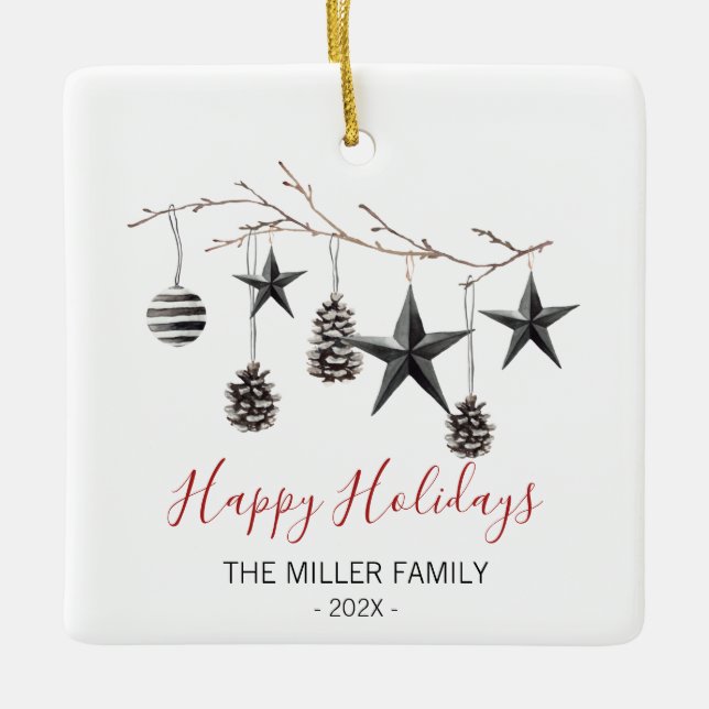 En Céramique Ornement de la branche élégante de Noël (Devant)