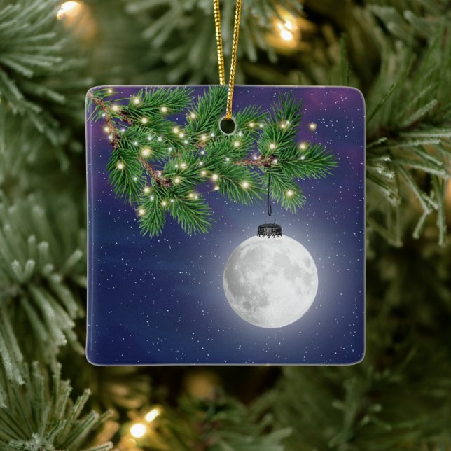 En Céramique Ornement de la Lune de Noël accroché à la pince à  (Arbre)