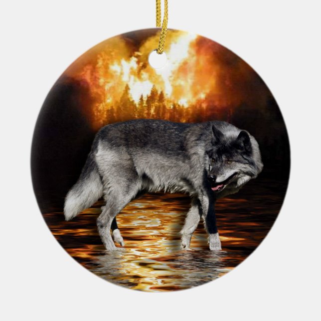 En Céramique Ornement de loup gris (Devant)