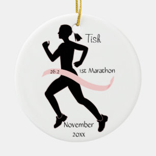 En Céramique Ornement de marathonien de femme dans le rose
