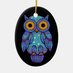 En Céramique Ornement de minuit d'ovale de folie de hibou de