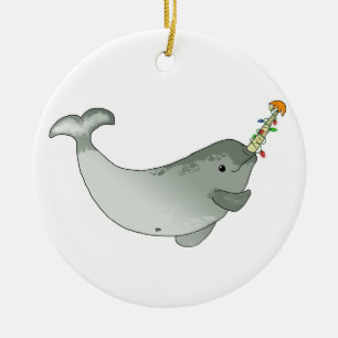 En Céramique Ornement de Narwhal de Noël (rond)