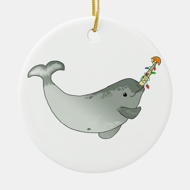 En Céramique Ornement de Narwhal de Noël (rond) (Devant)