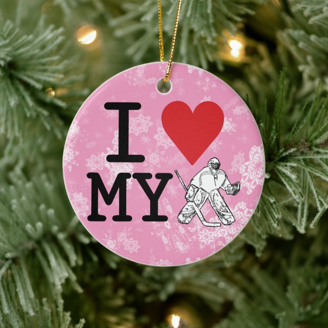 En Céramique Ornement de Noël, J'Aime Mon gardien de hockey (Arbre)