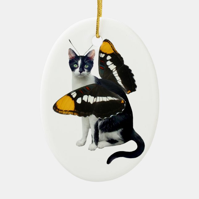 En Céramique Ornement de papillon de chat (Devant)