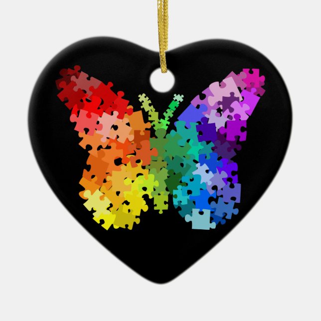 En Céramique Ornement de papillon de puzzle de sensibilisation (Devant)