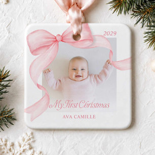 En Céramique Ornement de photo de Noël avec un nœud rose pour l