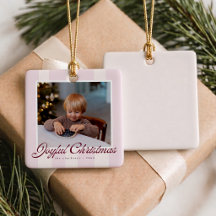 Ornement de photo de Noël rayé rose tendre