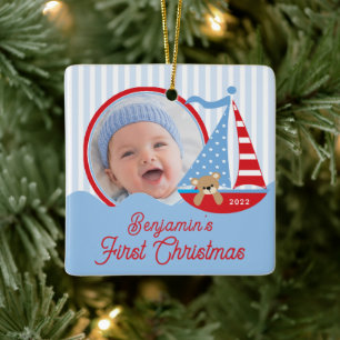 En Céramique Ornement de photo pour le premier Noël de bébé voi
