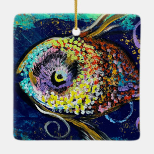 En Céramique Ornement de poisson Mardi Gras