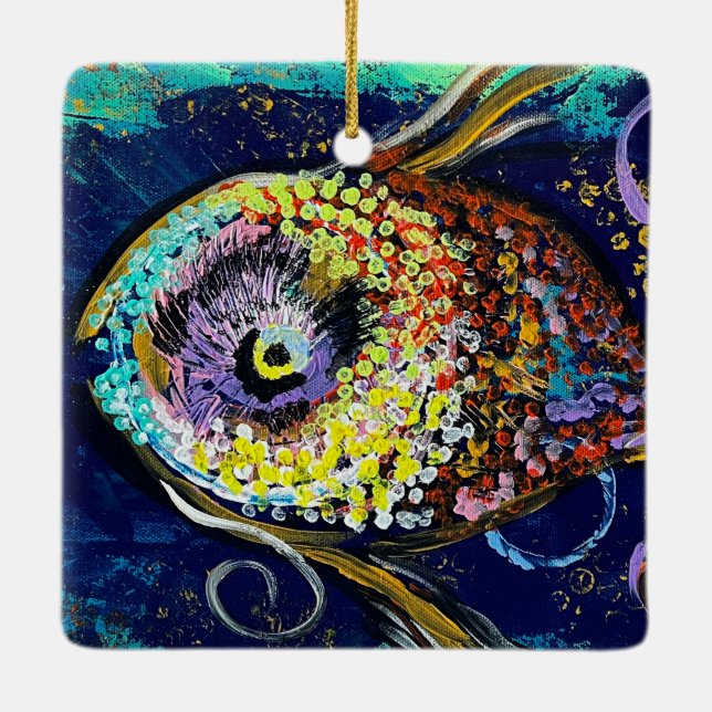 En Céramique Ornement de poisson Mardi Gras (Dos)