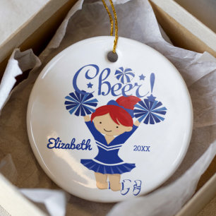 En Céramique Ornement de pom-pom girl aux cheveux roux bleu et