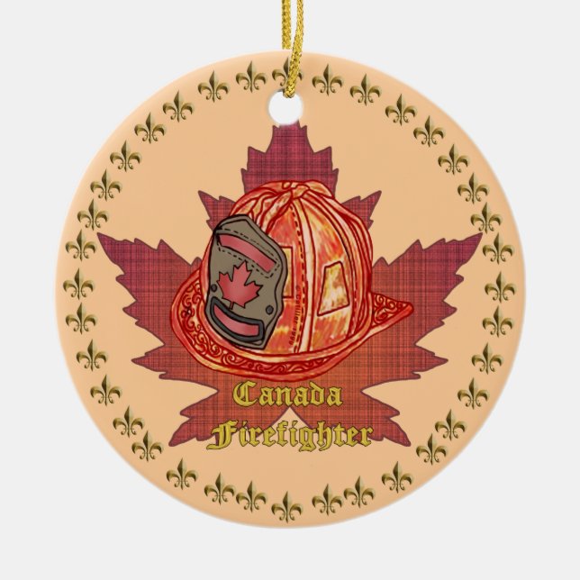 En Céramique Ornement de pompier de feuille d'érable du Canada (Devant)