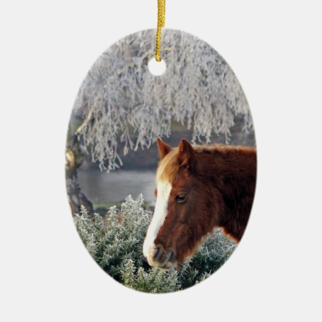 En Céramique Ornement de poneys d'hiver (Devant)