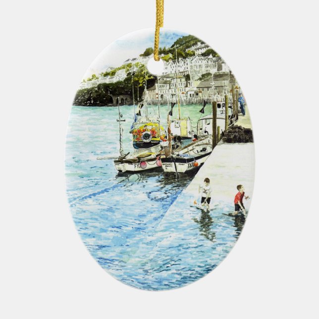 En Céramique Ornement "de port de Looe" (Devant)