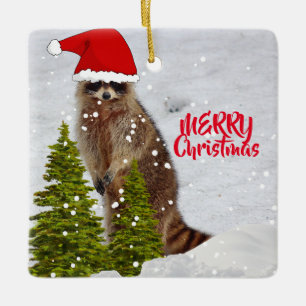 En Céramique Ornement de sapin de Noël au petit Raton Laveur mi