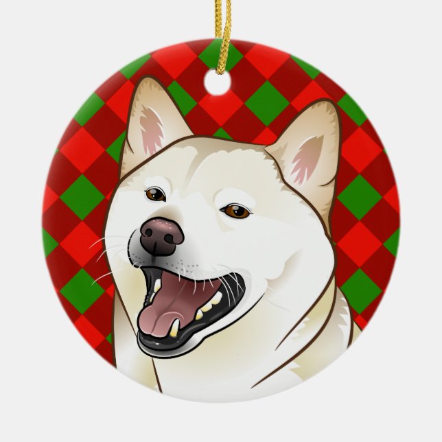 En Céramique Ornement de Shiba Inu de crème de Joyeux Noël (Devant)