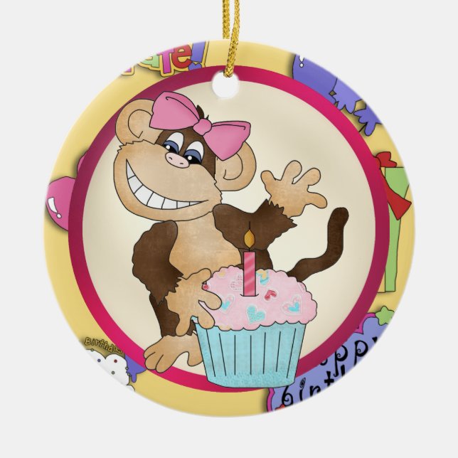 En Céramique Ornement de singe d'anniversaire (Devant)