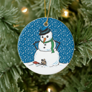 En Céramique Ornement de Snowman et de souris
