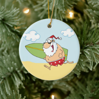 En Céramique Ornement de surf du Père Noël
