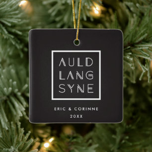 En Céramique Ornement de vacances Auld Lang Syne encadré - Blan